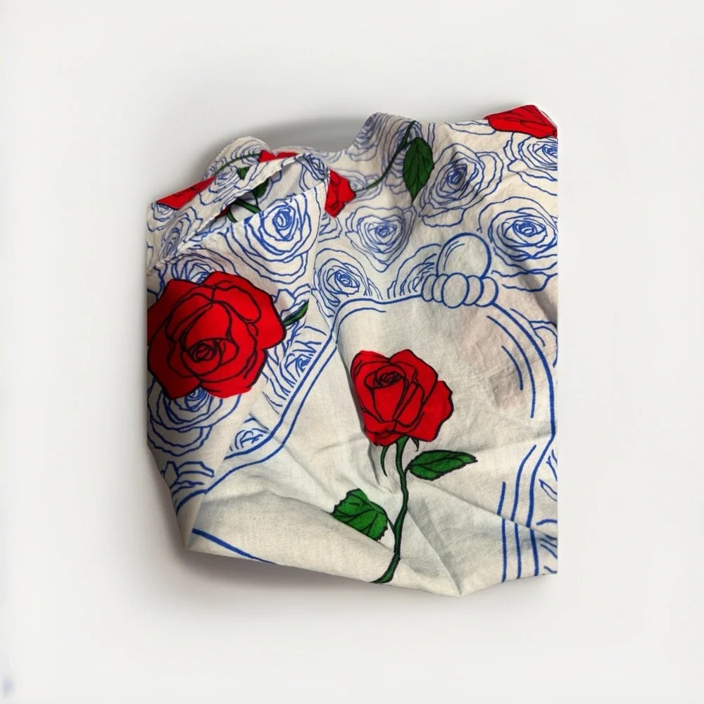Disney Beauty and the Beast Enchanted Rose Hankerchief Bandana Blue Red Cotton